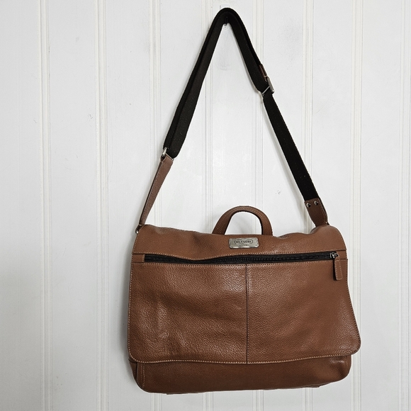 Coach Transatlantic Messenger Bag Brown Pebbled Leather Unisex Crossbody - Picture 2 of 16